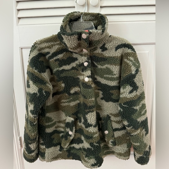 J. Crew Snap Collar Sherpa Fleece Sweatshirt in Camo - Picture 2 of 6